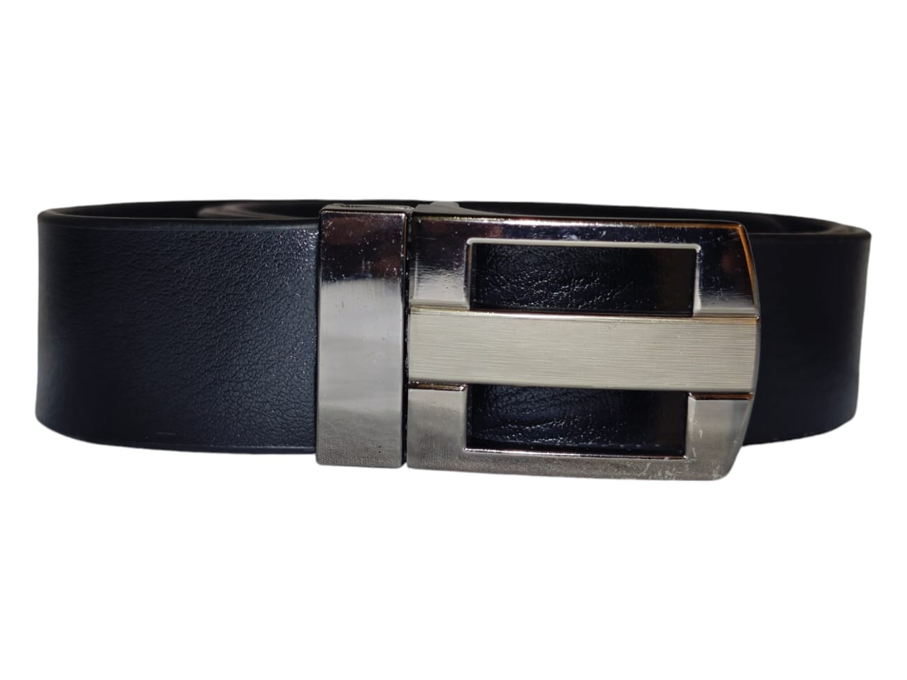 Formal leather belt polished buckle view 1
