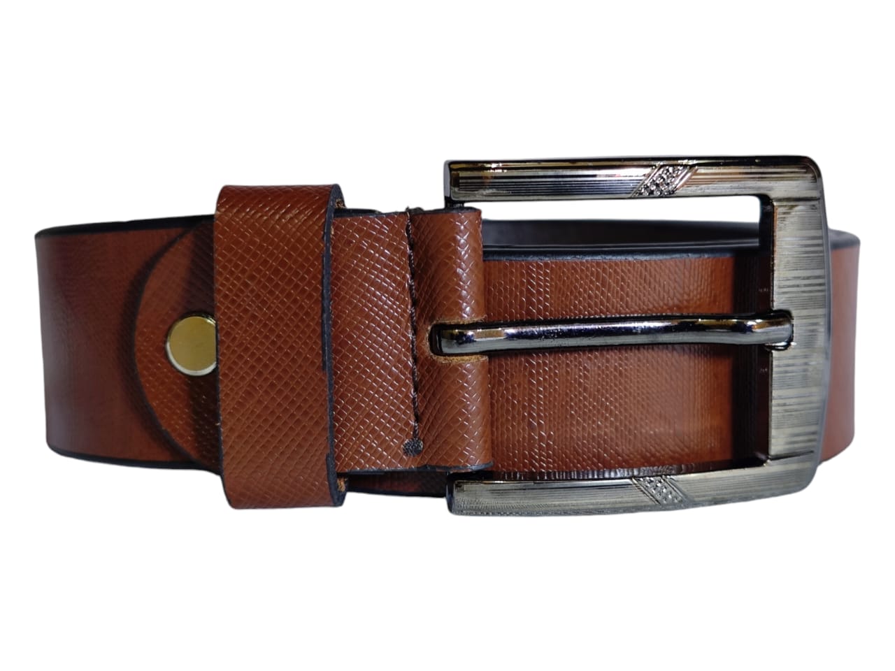 Formal leather belt polished buckle view 3