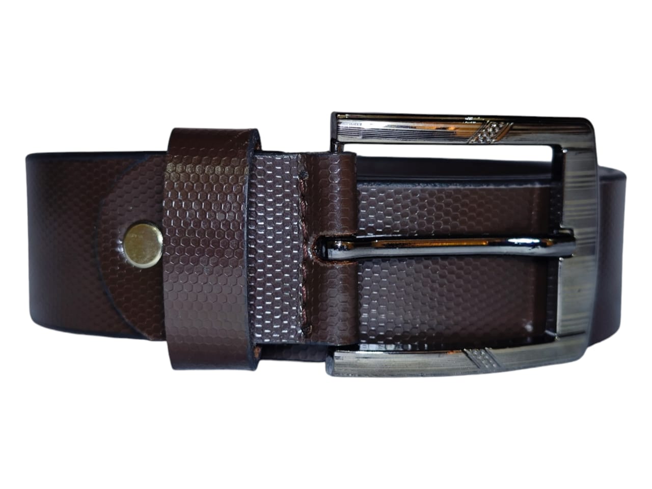 Formal leather belt polished buckle view 6
